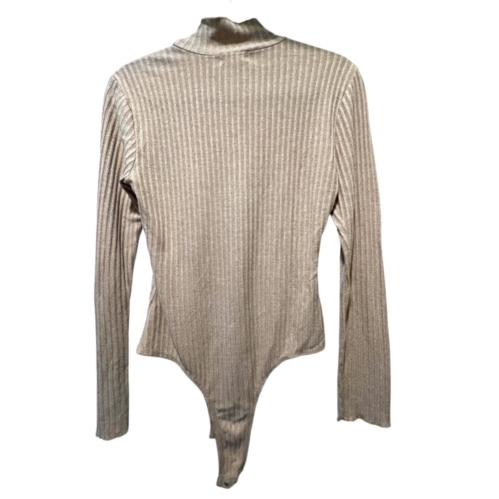 Altar’d State Cream/Beige Mock Neck Long Sleeve Ribbed Bodysuit- Size S